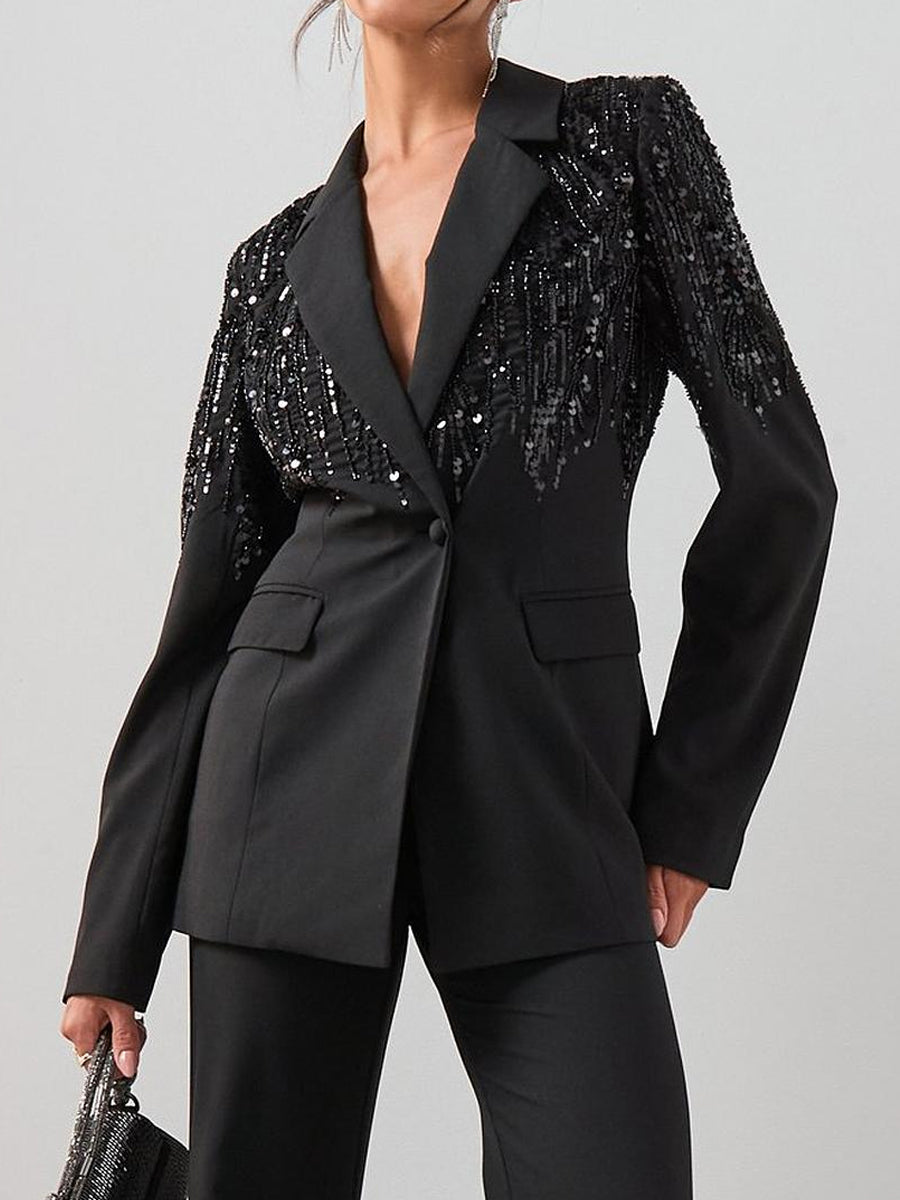Notch Lapels Sequin Structured Blazer