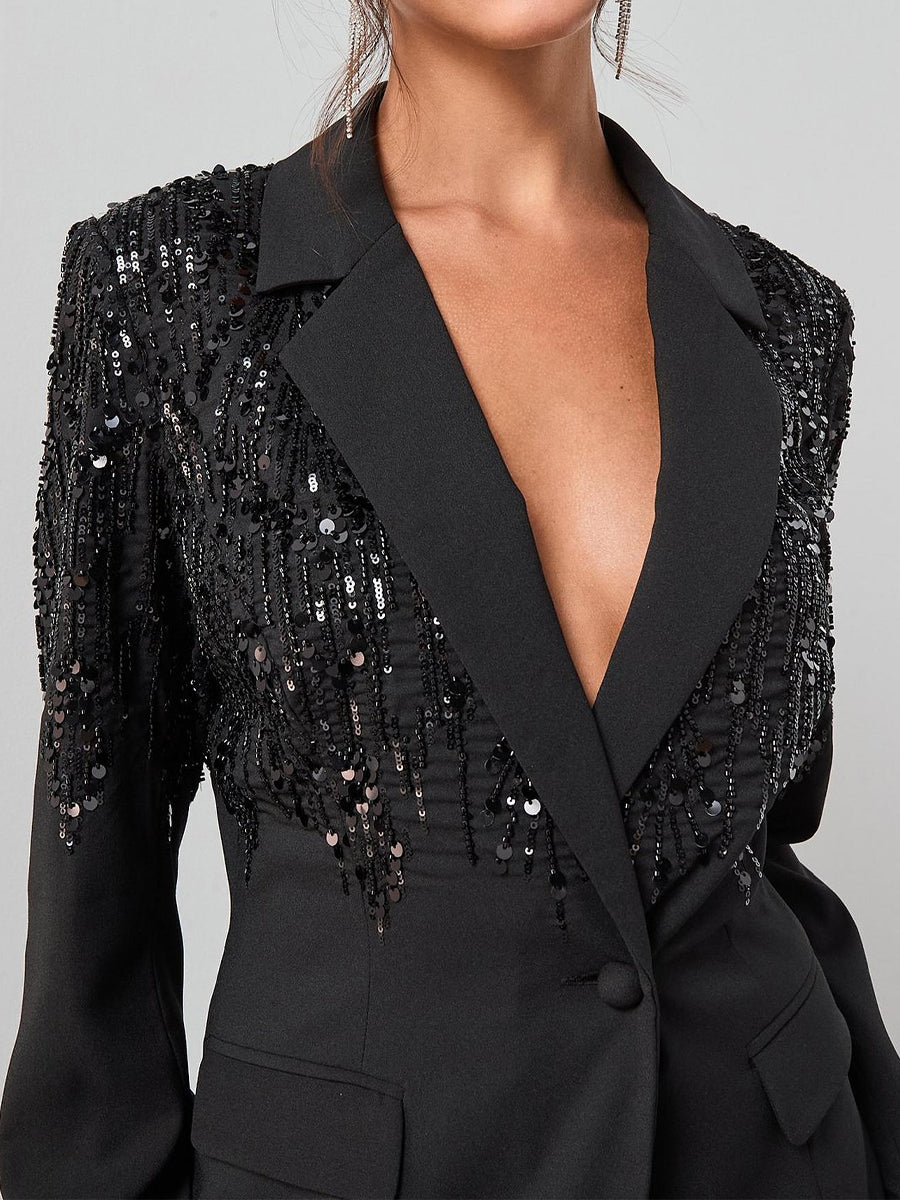 Notch Lapels Sequin Structured Blazer