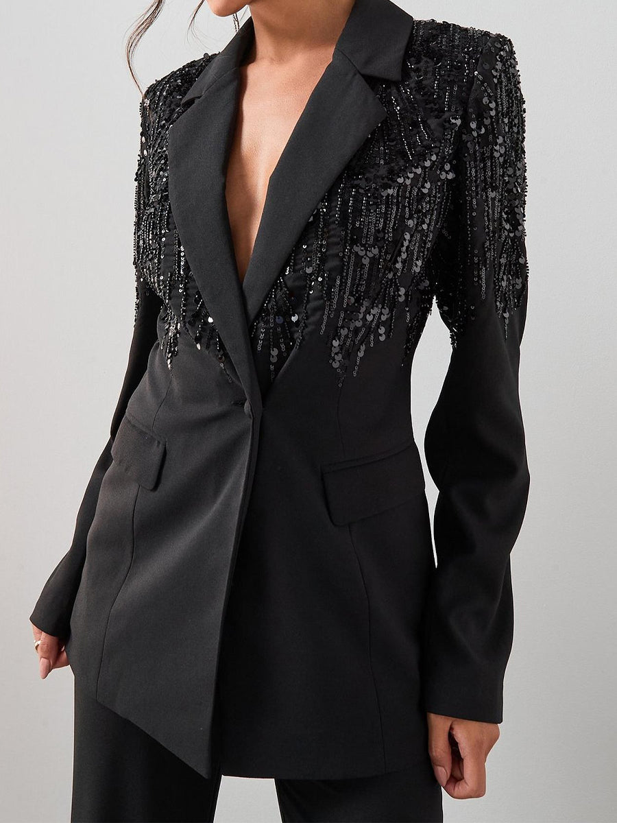 Notch Lapels Sequin Structured Blazer