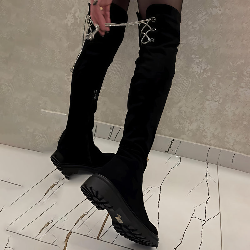 Shinny Strap Over-the-Knee Boots