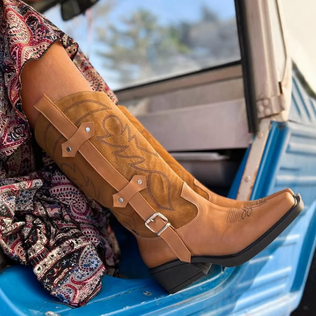 Square Embroidered Knight Boots