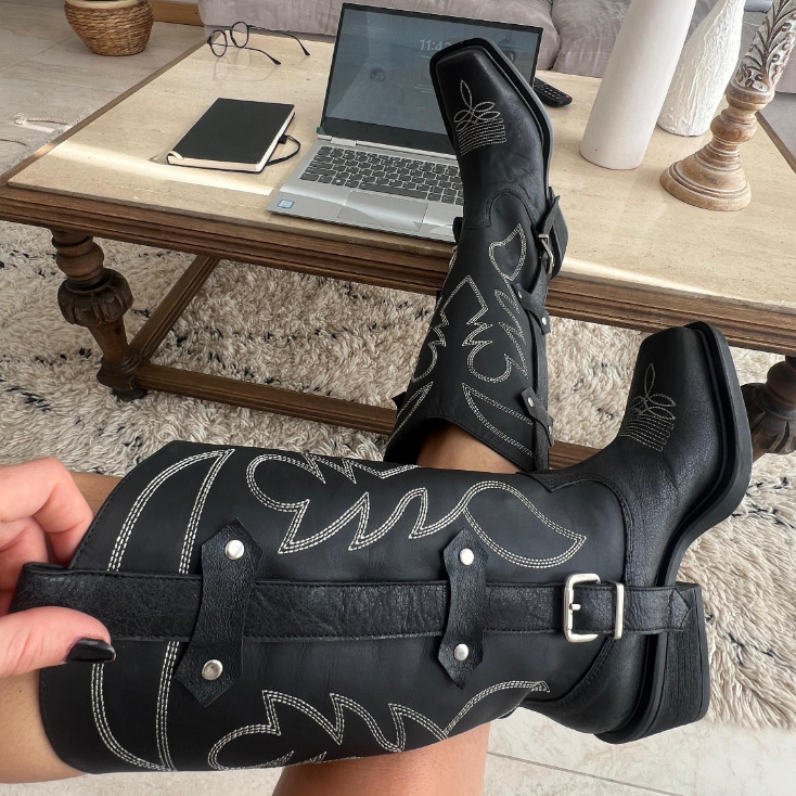 Square Embroidered Knight Boots