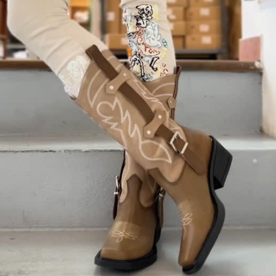 Square Embroidered Knight Boots