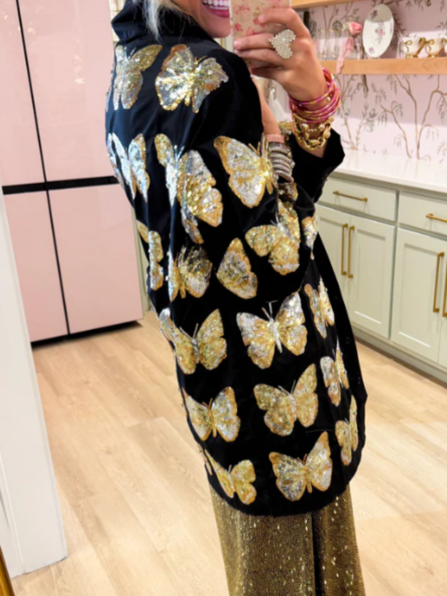 Golden Butterfly-Embellished Laps Coat